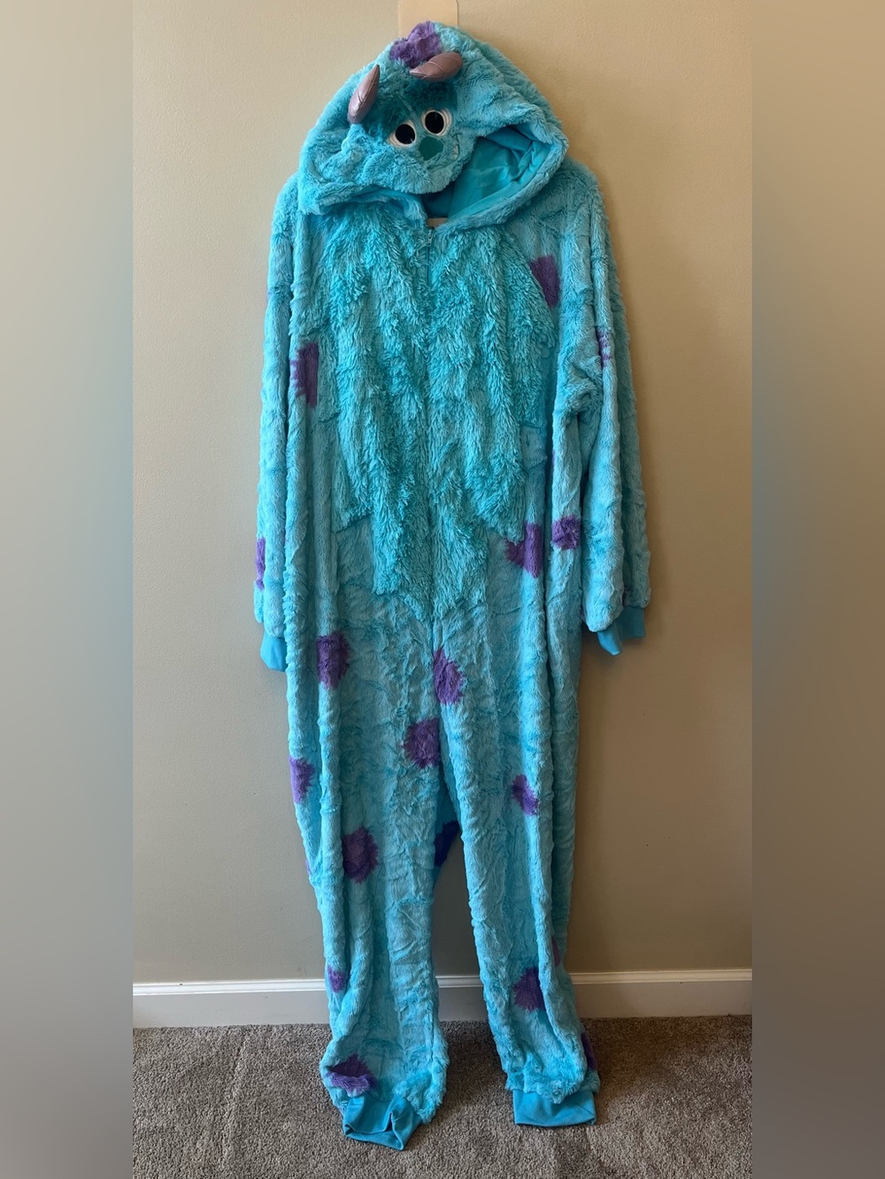 Monsters Inc Sully Furry Hooded Jumpsuit Adult Size XXL Disney Halloween Costume